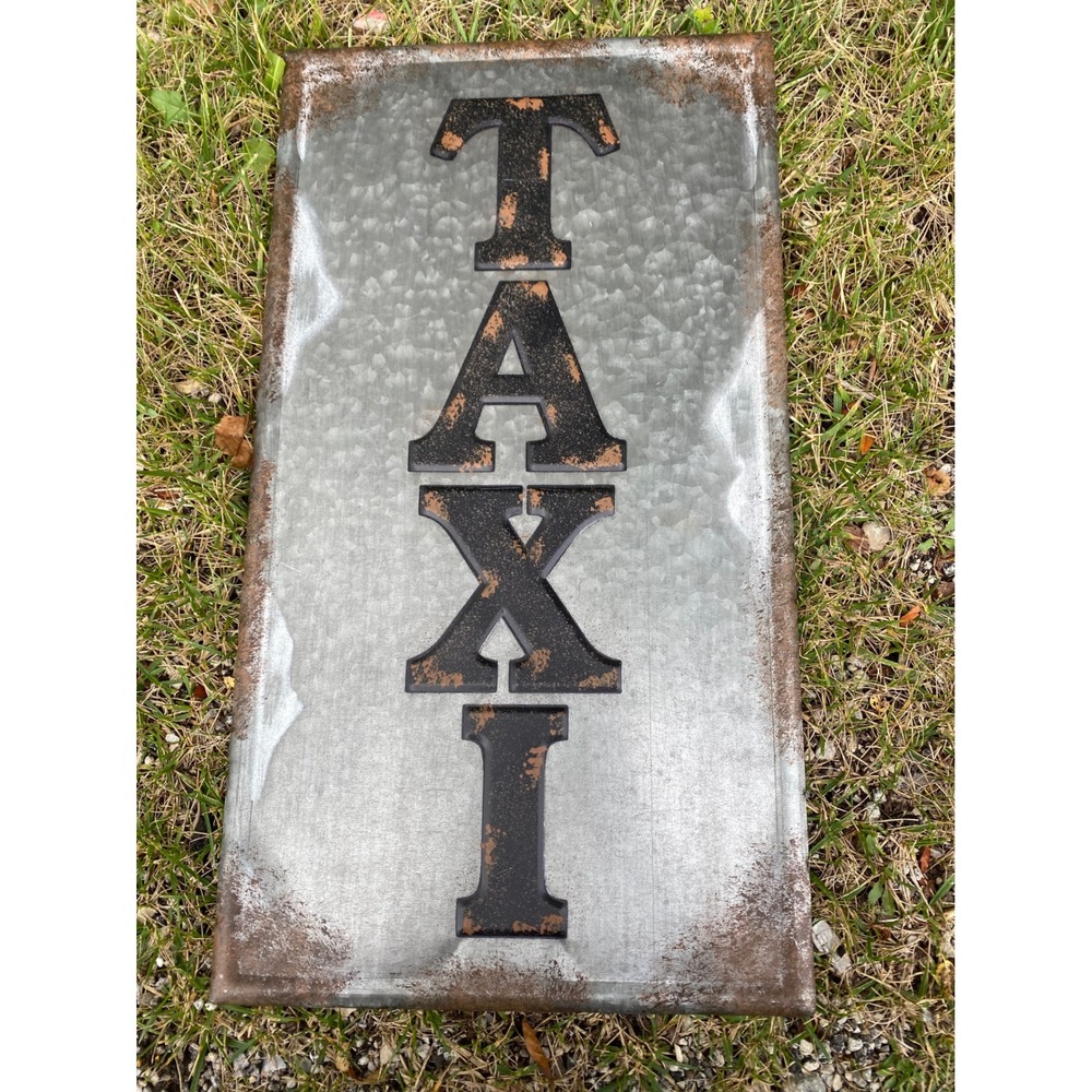 Rustic Galvanized Metal TAXI Sign Embossed Industrial Wall Decor Retro 19.5x10